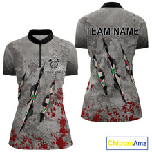 Load image into Gallery viewer, Custom Red Grey Grunge Dart Shirts With Pocket Option For Women, Darts Jersey TDM4179