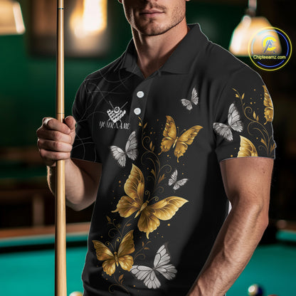 Personalized Golden 8 Ball Wings Butterflies Billiard Shirt For Men Custom Funny Pool Team Jersey TDM4777