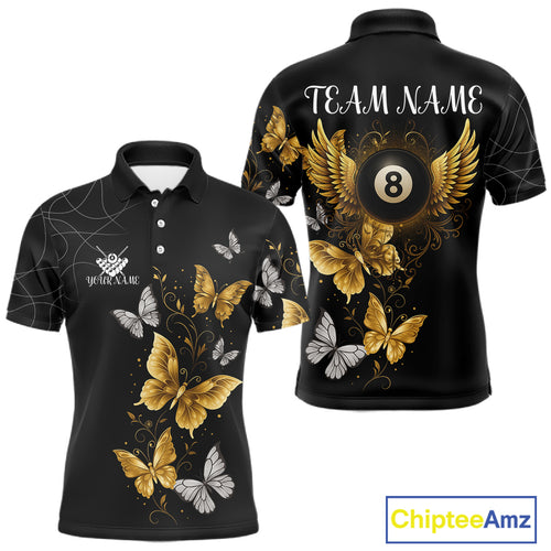 Personalized Golden 8 Ball Wings Butterflies Billiard Shirt For Men Custom Funny Pool Team Jersey TDM4777
