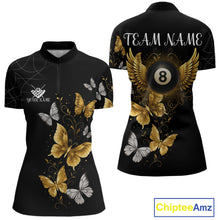 Load image into Gallery viewer, Personalized Golden 8 Ball Wings Butterflies Billiard Shirt For Women Custom Funny Pool Team Jersey TDM4777