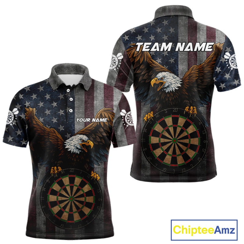 Personalized Grunge American Flag Patriotic Dart Shirts For Men Custom Eagle Darts Team Jersey TDM4191