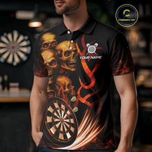 Load image into Gallery viewer, Custom Skull Fire Darts Jersey For Men, Black And Orange Darts Polo &amp; Quarter Zip Team Shirt TDM4576