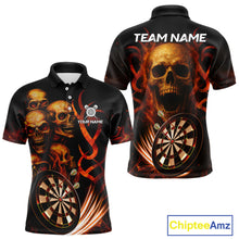 Load image into Gallery viewer, Custom Skull Fire Darts Jersey For Men, Black And Orange Darts Polo &amp; Quarter Zip Team Shirt TDM4576