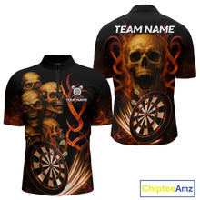 Load image into Gallery viewer, Custom Skull Fire Darts Jersey For Men, Black And Orange Darts Polo &amp; Quarter Zip Team Shirt TDM4576