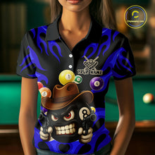 Load image into Gallery viewer, Personalized Blue Funny Flame 8 Ball Billiard Shirt For Women Custom Pool Team Jersey Polo &amp; 1/4 Zip TDM4783