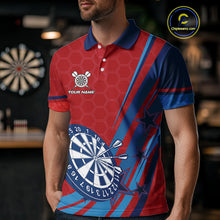 Load image into Gallery viewer, Red And Blue Stars Darts Shirt For Men Custom Dartboard Jerseys Team Polo &amp; 1/4 Zip, Darts Outfit TDM4357