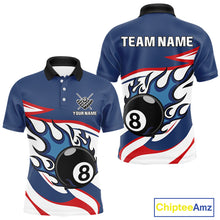 Load image into Gallery viewer, Red, White And Blue 8 Ball Flame Billiard Shirt For Men Custom Billiard Team Jersey Polo &amp; 1/4 Zip TDM4202