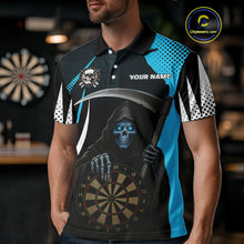 Load image into Gallery viewer, Personalized Blue Grim Reaper Dart Shirt For Men Custom Skull Dart Jerseys Team Polo &amp; 1/4 Zip TDM4210