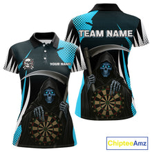 Load image into Gallery viewer, Personalized Blue Grim Reaper Dart Shirt For Women Custom Skull Dart Jerseys Team Polo &amp; 1/4 Zip TDM4210