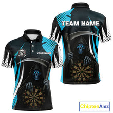 Load image into Gallery viewer, Personalized Blue Grim Reaper Dart Shirt For Men Custom Skull Dart Jerseys Team Polo &amp; 1/4 Zip TDM4210