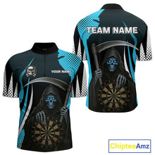 Load image into Gallery viewer, Personalized Blue Grim Reaper Dart Shirt For Men Custom Skull Dart Jerseys Team Polo &amp; 1/4 Zip TDM4210