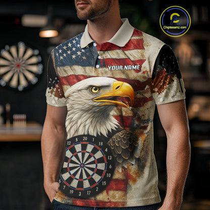 Personalized Patriotic Eagle Darts Shirt For Men Custom Vintage American Flag Darts Team Jersey TDM4219