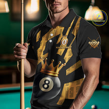 Load image into Gallery viewer, Black And Golden 8 Ball Crown Billiard Shirt For Men Custom Pool Team Jerseys Polo &amp; Quarter Zip TDM4371
