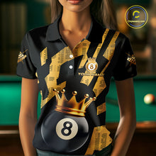 Load image into Gallery viewer, Black And Golden 8 Ball Crown Billiard Shirt For Women Custom Pool Team Jerseys Polo &amp; Quarter Zip TDM4371