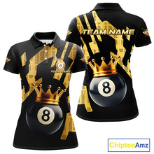 Load image into Gallery viewer, Black And Golden 8 Ball Crown Billiard Shirt For Women Custom Pool Team Jerseys Polo &amp; Quarter Zip TDM4371