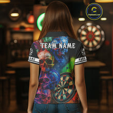 Load image into Gallery viewer, Funny Colorful Skull Darts Shirt For Women Custom Darts Team Jersey Polo &amp; 1/4 Zip, Darts Outfit TDM4378