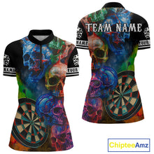 Load image into Gallery viewer, Funny Colorful Skull Darts Shirt For Women Custom Darts Team Jersey Polo &amp; 1/4 Zip, Darts Outfit TDM4378