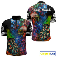 Load image into Gallery viewer, Funny Colorful Skull Darts Shirt For Men Custom Darts Team Jersey Polo &amp; 1/4 Zip, Darts Outfit TDM4378