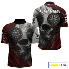 Load image into Gallery viewer, Personalized Gothic Skull Darts Shirt For Men Custom Darts Jersey Team Uniform Polo &amp; 1/4 Zip|Red TDM4379