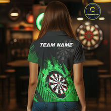 Load image into Gallery viewer, Green Dartboard Fire Flame Darts Shirt For Women Custom Darts Jersey, Dart Team Shirt Polo &amp; 1/4 Zip TDM4799
