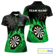 Load image into Gallery viewer, Green Dartboard Fire Flame Darts Shirt For Women Custom Darts Jersey, Dart Team Shirt Polo &amp; 1/4 Zip TDM4799