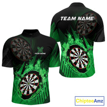 Load image into Gallery viewer, Green Dartboard Fire Flame Darts Shirt For Men Custom Darts Jersey, Dart Team Shirt Polo &amp; 1/4 Zip TDM4799