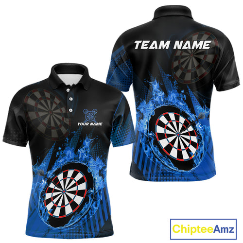 Blue Dartboard Fire Flame Darts Shirt For Men Custom Darts Jersey, Dart Team Shirt Polo & 1/4 Zip TDM4800
