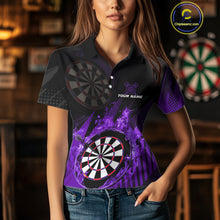 Load image into Gallery viewer, Purple Dartboard Fire Flame Darts Shirt For Women Custom Dart Jersey, Dart Team Shirt Polo &amp; 1/4 Zip TDM4801