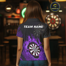 Load image into Gallery viewer, Purple Dartboard Fire Flame Darts Shirt For Women Custom Dart Jersey, Dart Team Shirt Polo &amp; 1/4 Zip TDM4801