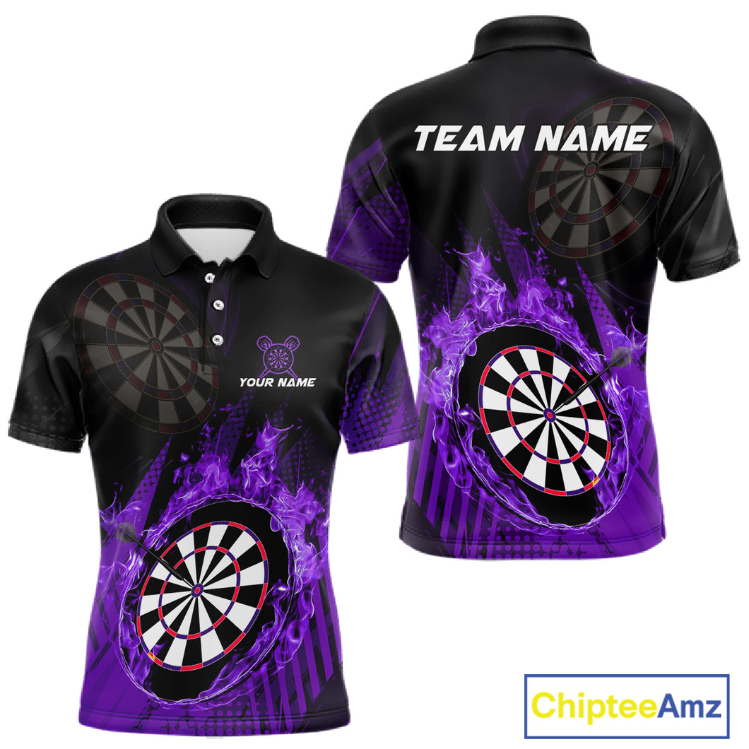 Purple Dartboard Fire Flame Darts Shirt For Men Custom Dart Jersey, Dart Team Shirt Polo & 1/4 Zip TDM4801