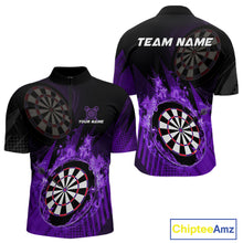 Load image into Gallery viewer, Purple Dartboard Fire Flame Darts Shirt For Men Custom Dart Jersey, Dart Team Shirt Polo &amp; 1/4 Zip TDM4801