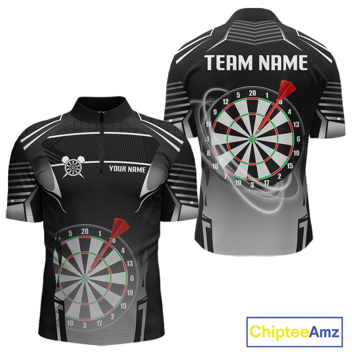 Black And White Dartboard Lights Custom Darts Polo & Quarter Zip For Men, 3D Darts Team Jersey TDM4802