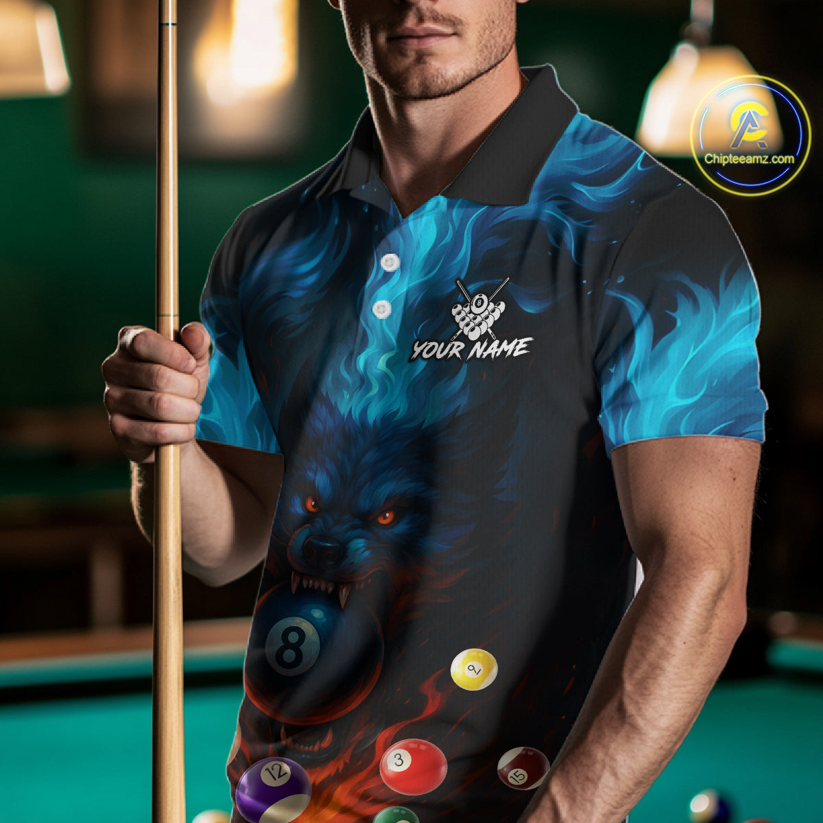 Personalized Flame Wolf 8 Ball Billiard Shirt For Men Custom Billiard Balls Pool Team Jersey TDM4805