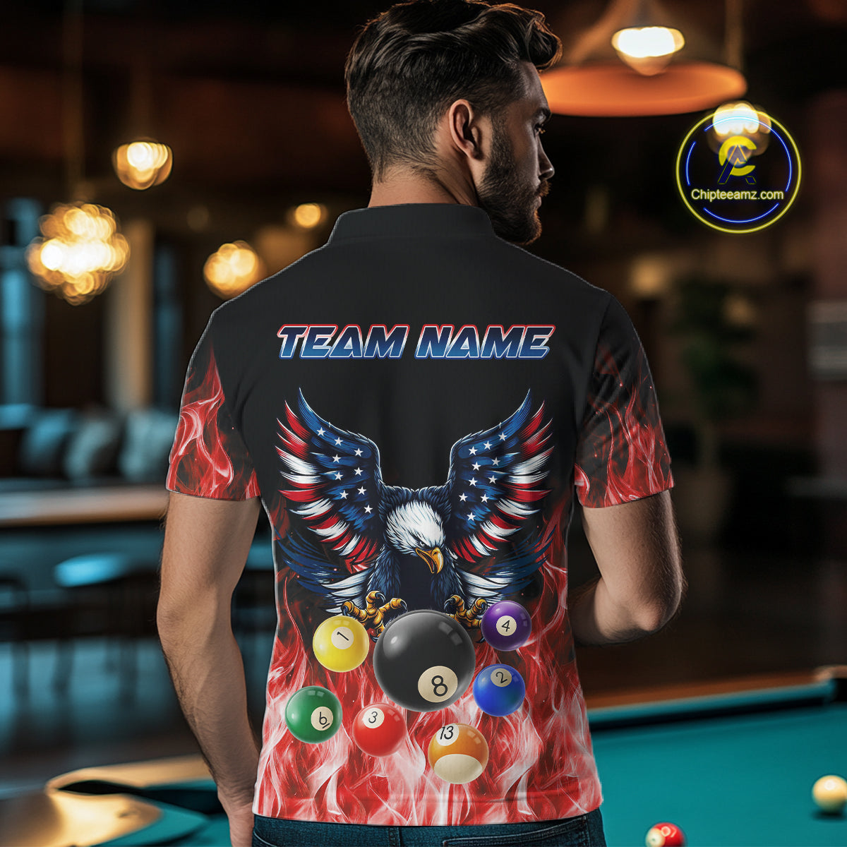 Personalized American Flag Eagle Billiard Ball Pool Shirt For Men Custom Billiard Team Jersey|Red TDM4807