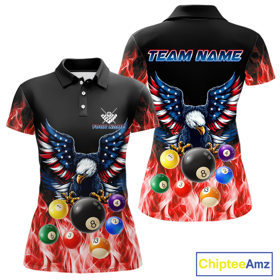 Personalized American Flag Eagle Billiard Ball Pool Shirt For Women Custom Billiard Team Jersey|Red TDM4807