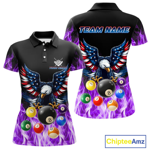 Personalized American Flag Eagle Billiard Ball Pool Shirt For Women Custom Billiard Jersey|Purple TDM4808
