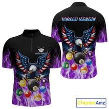 Load image into Gallery viewer, Personalized American Flag Eagle Billiard Ball Pool Shirt For Men Custom Billiard Jersey|Purple TDM4808