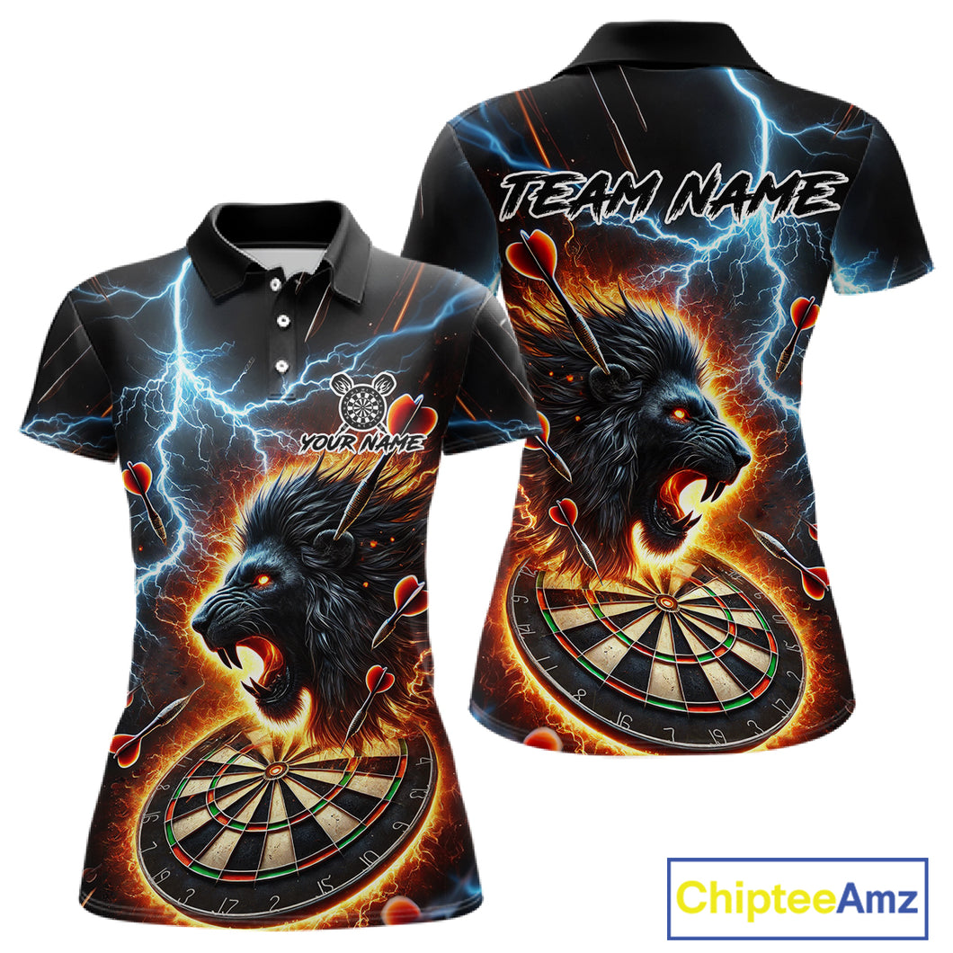 Personalized Thunder Lightning Lion Darts Shirt For Women Custom Darts League Jersey Polo & 1/4 Zip TDM4619