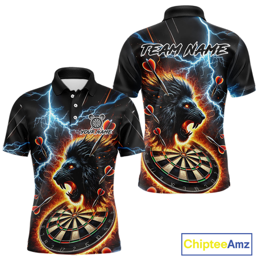 Personalized Thunder Lightning Lion Darts Shirt For Men Custom Darts League Jersey Polo & 1/4 Zip TDM4619