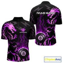 Load image into Gallery viewer, Black And Purple Flaming 8 Ball Pool Shirt For Men Custom Dragon Billiard Jersey Polo &amp; 1/4 Zip TDM4813