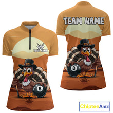 Load image into Gallery viewer, Funny Turkey 8 Ball Pool Billiard Shirt For Women Custom Thanksgiving Shirt For Pool Player TDM4817