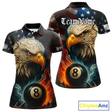 Load image into Gallery viewer, Personalized Eagle Flame 8 Ball Billiard Shirt For Women Custom Patriotic US Flag Pool Team Jersey TDM4819