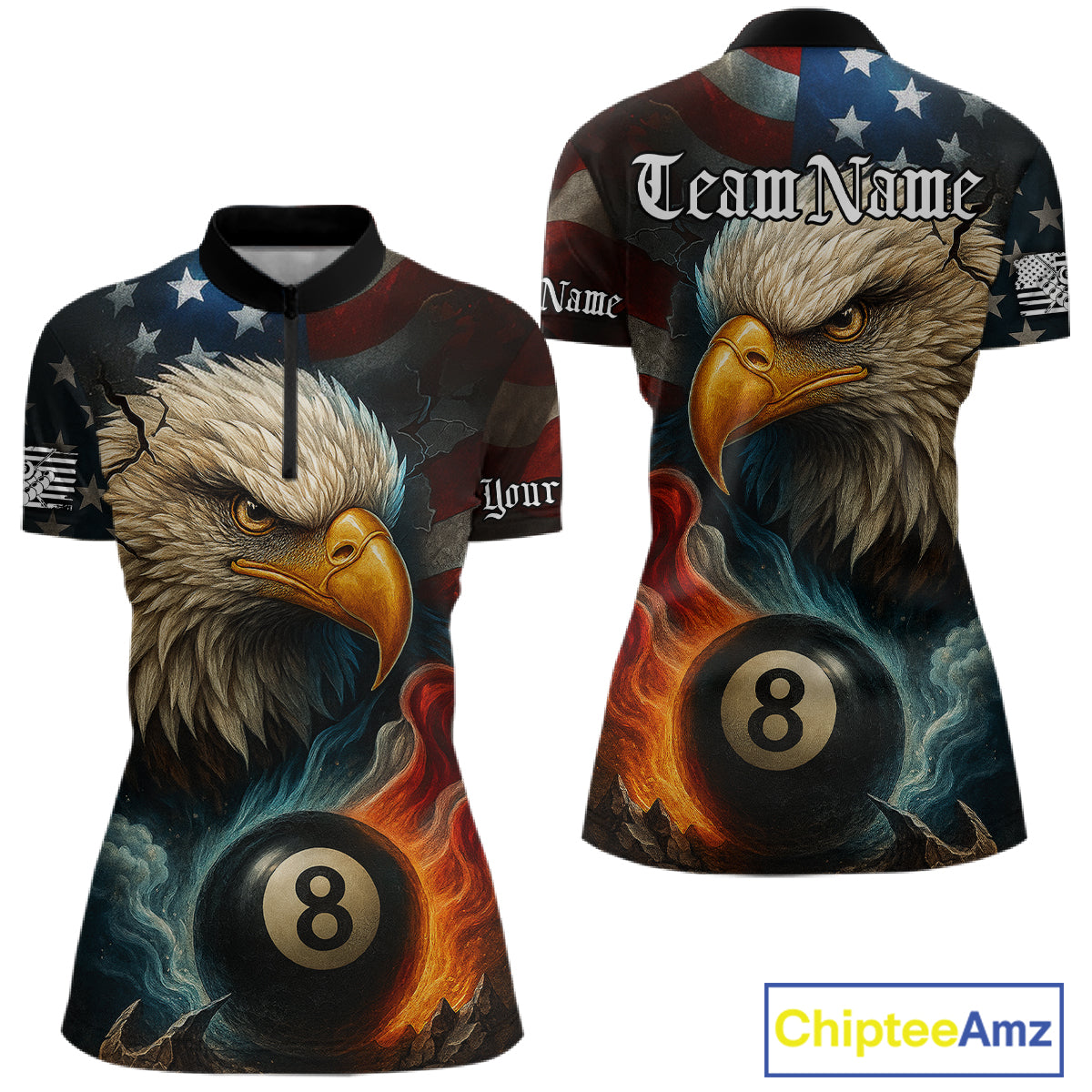 Personalized Eagle Flame 8 Ball Billiard Shirt For Women Custom Patriotic US Flag Pool Team Jersey TDM4819