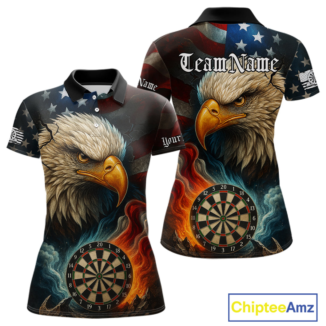 Personalized Eagle Flame Darts Shirt For Women Custom Patriotic American Flag Team Darts Jersey TDM4820