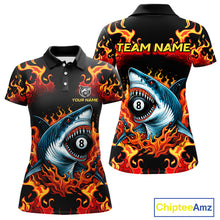 Load image into Gallery viewer, Customized Orange 8 Ball Pool Flame Shark Billiard Shirt For Women, Pool Team Jersey Polo &amp; 1/4 Zip TDM4394