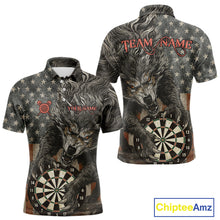 Load image into Gallery viewer, Personalized Vintage American Flag Wolf Darts Shirt For Men, Patriotic Dart Team Jerseys TDM4243