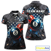 Load image into Gallery viewer, Personalized Grunge American Flag 8 Ball Billiard Shirt For Women Custom Patriotic Pool Team Jersey TDM4419