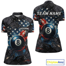 Load image into Gallery viewer, Personalized Grunge American Flag 8 Ball Billiard Shirt For Women Custom Patriotic Pool Team Jersey TDM4419