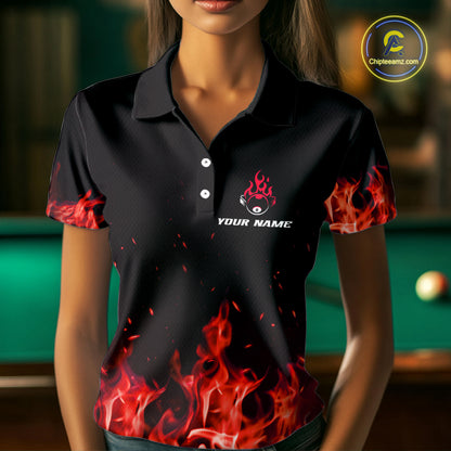 Personalized Red Flaming Dragon Billiard Shirt For Women, 8 Ball Pool Billiard League Team Jerseys TDM4245