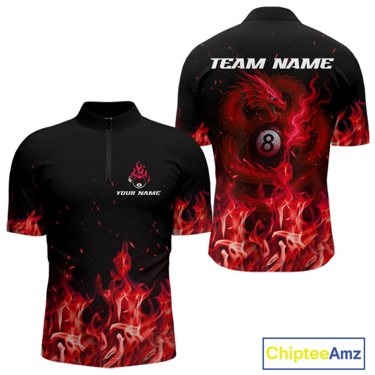 Personalized Red Flaming Dragon Billiard Shirt For Men, 8 Ball Pool Billiard League Team Jerseys TDM4245